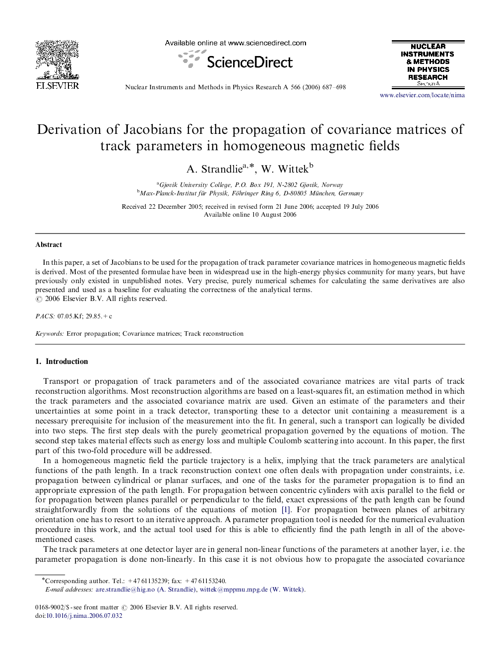 Derivation of Jacobians for the propagation of covariance matrices of track parameters in homogeneous magnetic fields