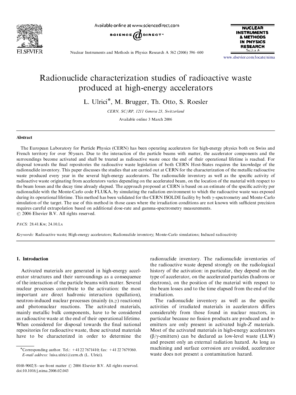 Radionuclide characterization studies of radioactive waste produced at high-energy accelerators