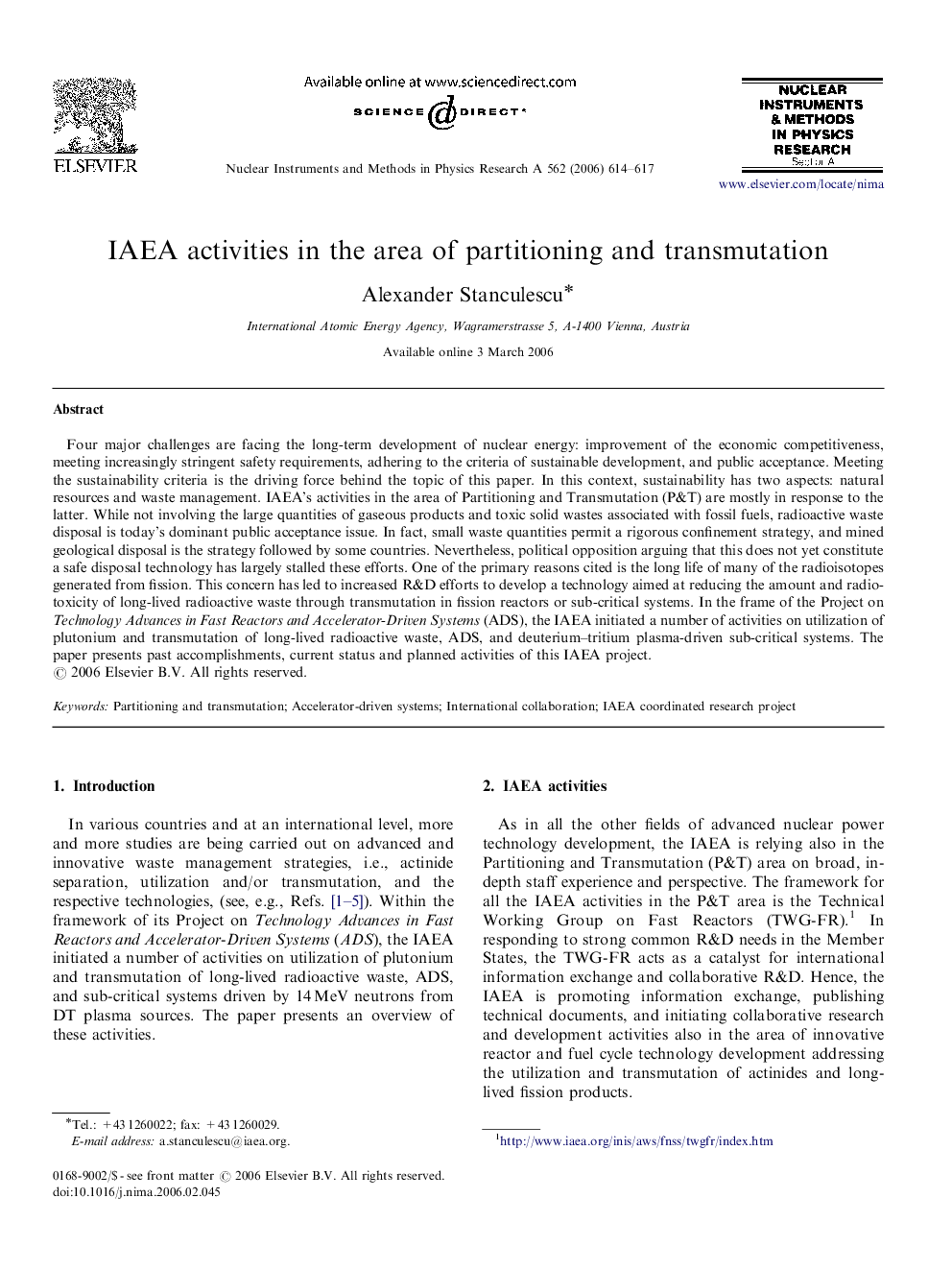 IAEA activities in the area of partitioning and transmutation