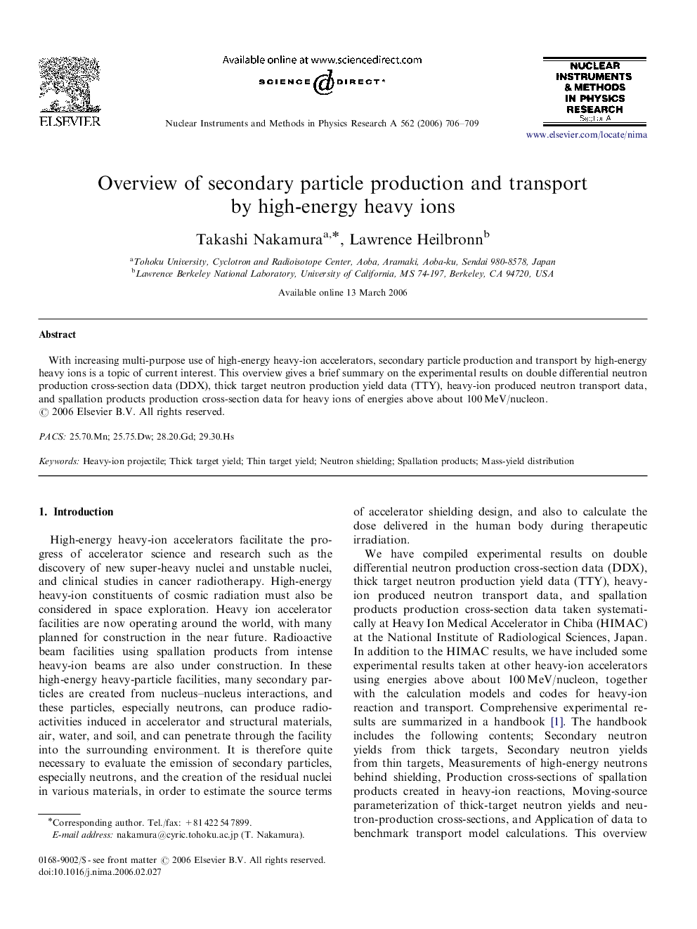 عکس صفحه اول مقاله: Overview of secondary particle production and transport by high-energy heavy ions Overview of secondary particle production and transport by high-energy heavy ions