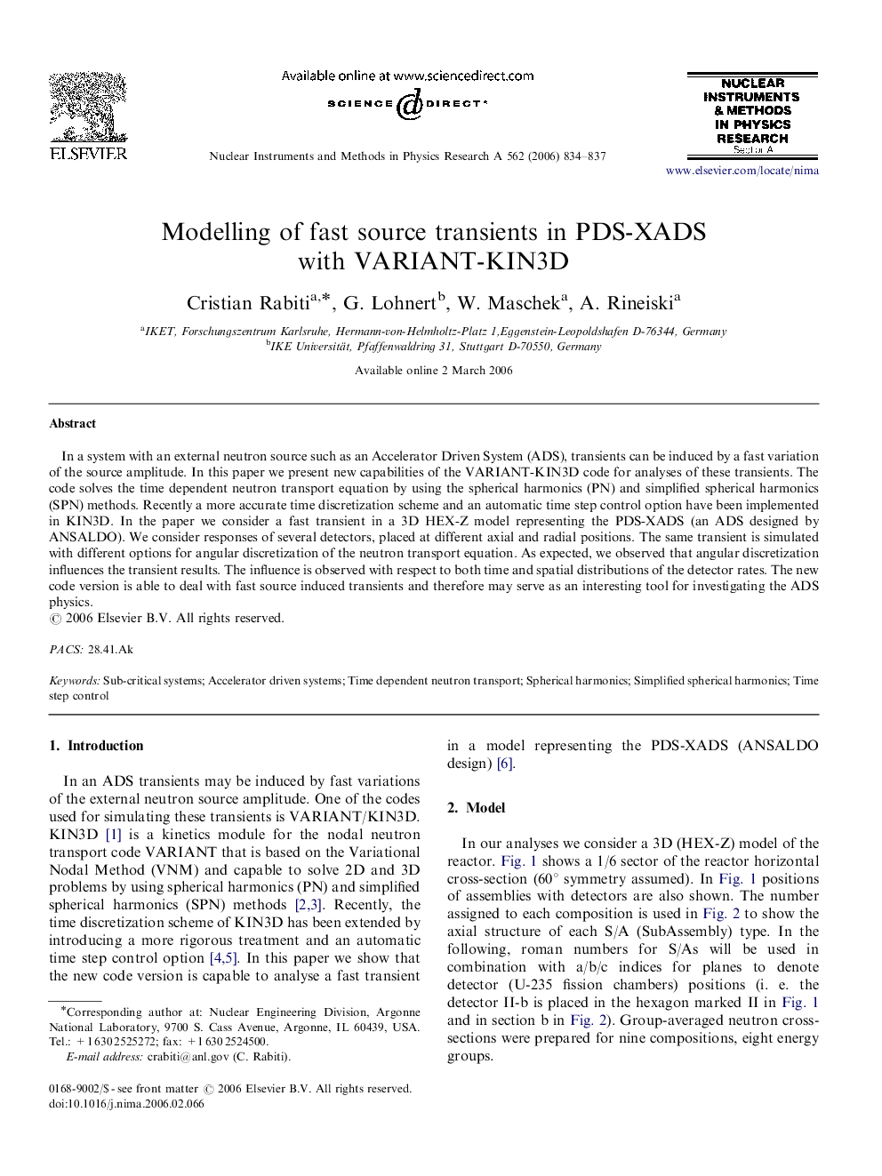 Modelling of fast source transients in PDS-XADS with VARIANT-KIN3D