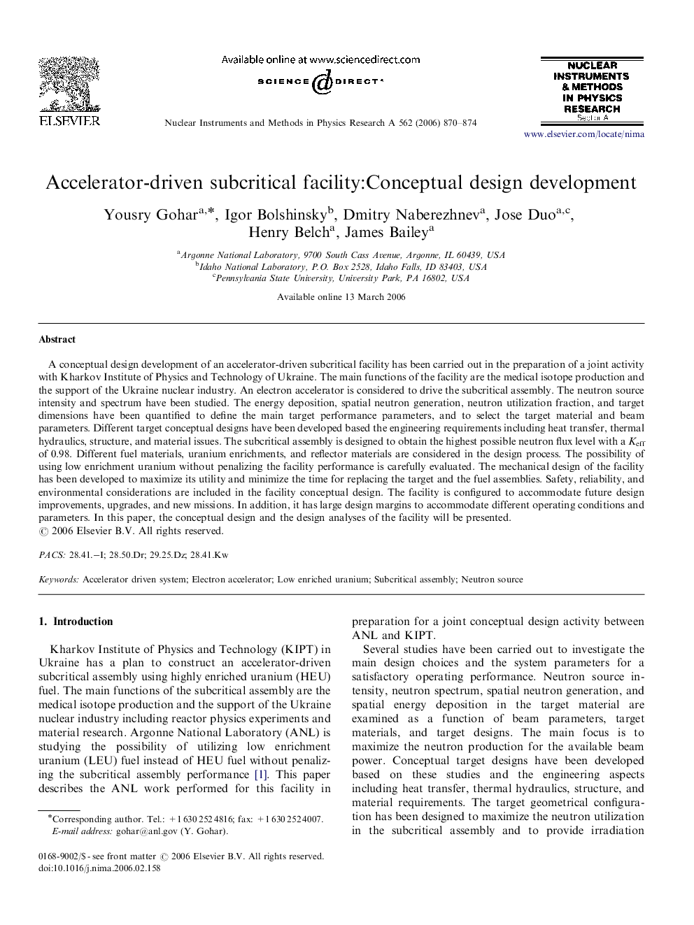 Accelerator-driven subcritical facility:Conceptual design development