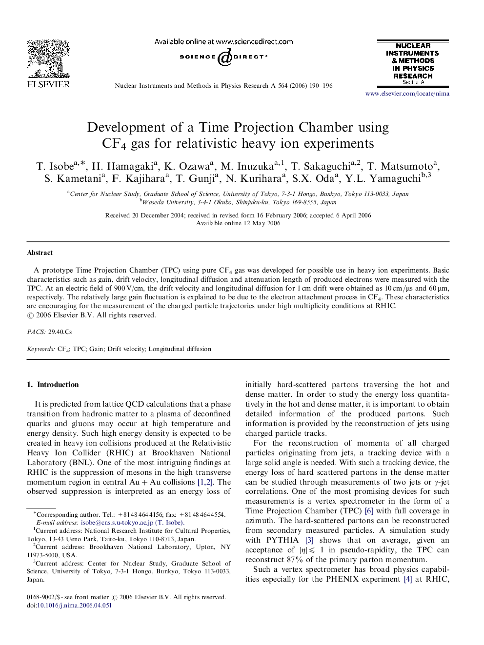 Development of a Time Projection Chamber using CF4 gas for relativistic heavy ion experiments
