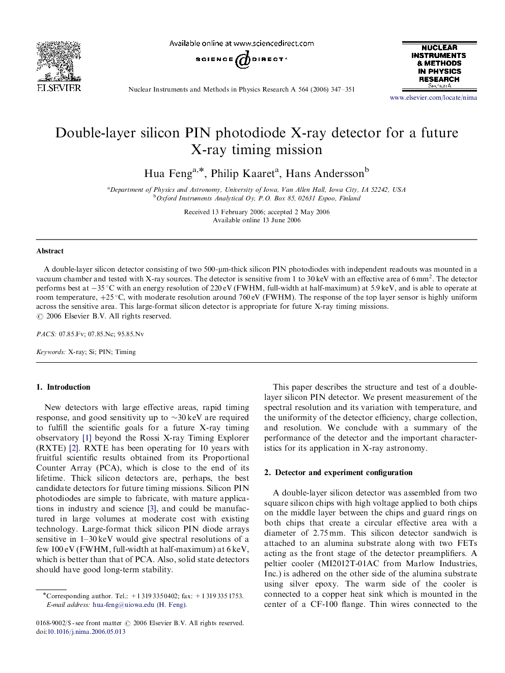 Double-layer silicon PIN photodiode X-ray detector for a future X-ray timing mission