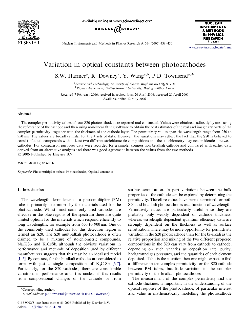 Variation in optical constants between photocathodes