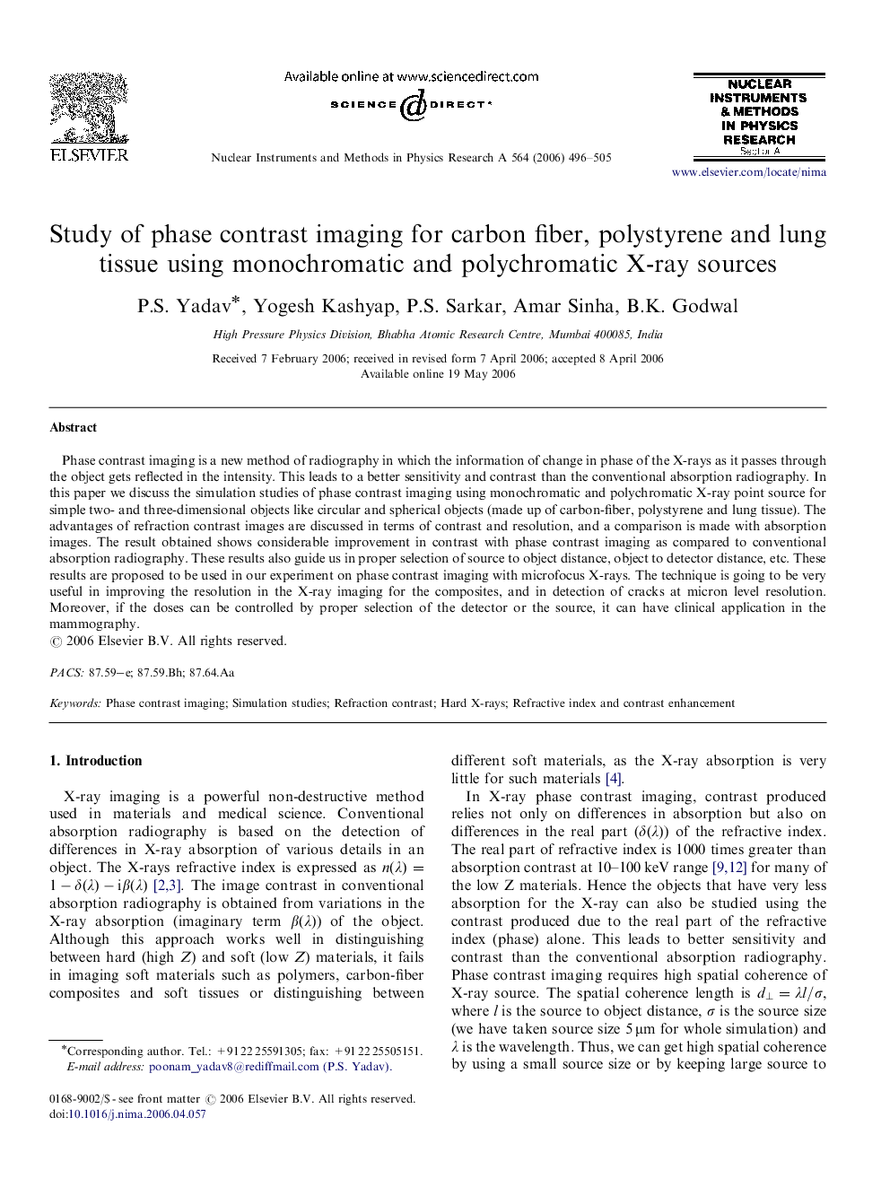 Study of phase contrast imaging for carbon fiber, polystyrene and lung tissue using monochromatic and polychromatic X-ray sources