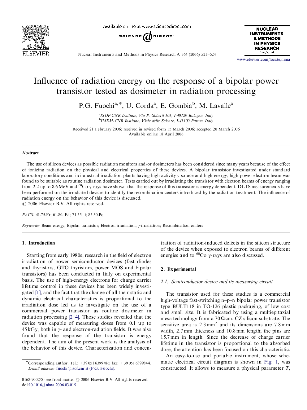 Influence of radiation energy on the response of a bipolar power transistor tested as dosimeter in radiation processing