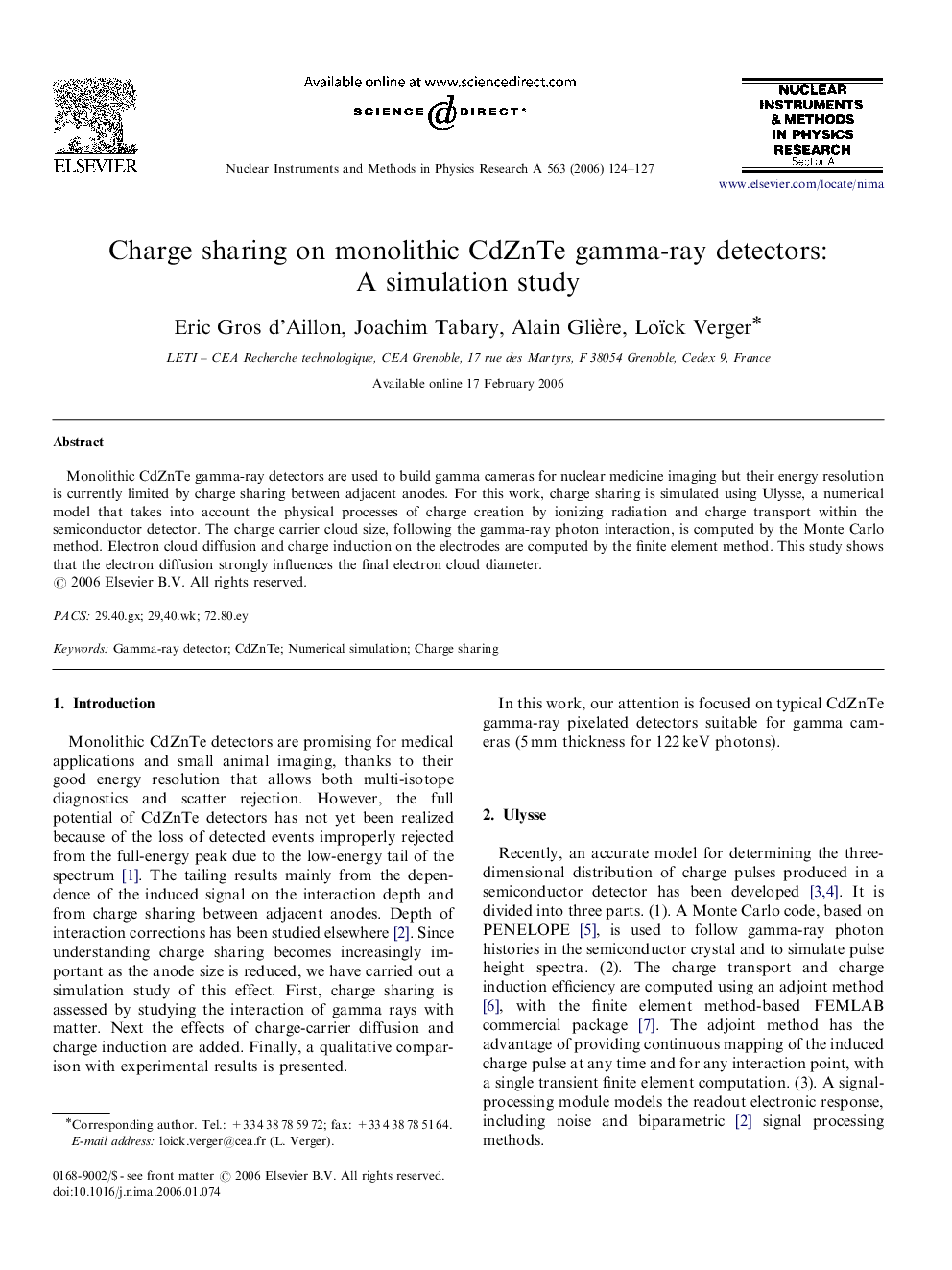 Charge sharing on monolithic CdZnTe gamma-ray detectors: A simulation study