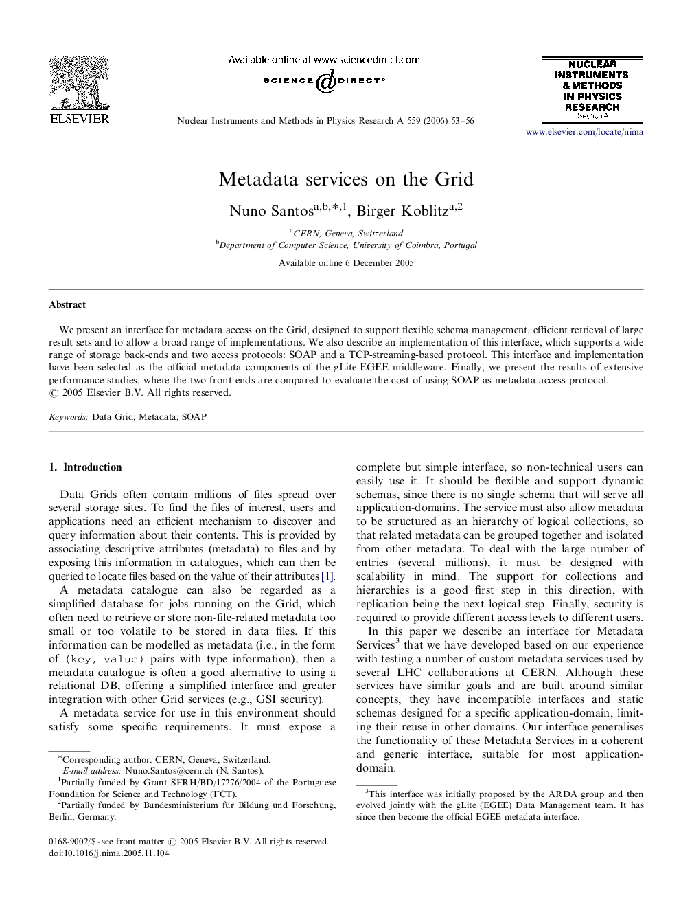 Metadata services on the Grid