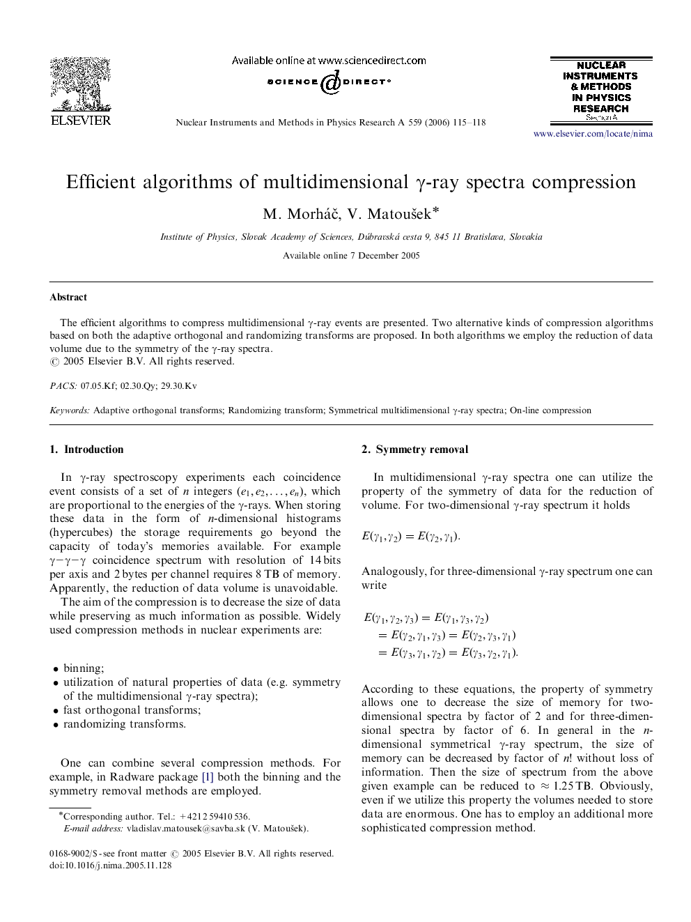 Efficient algorithms of multidimensional γγ-ray spectra compression