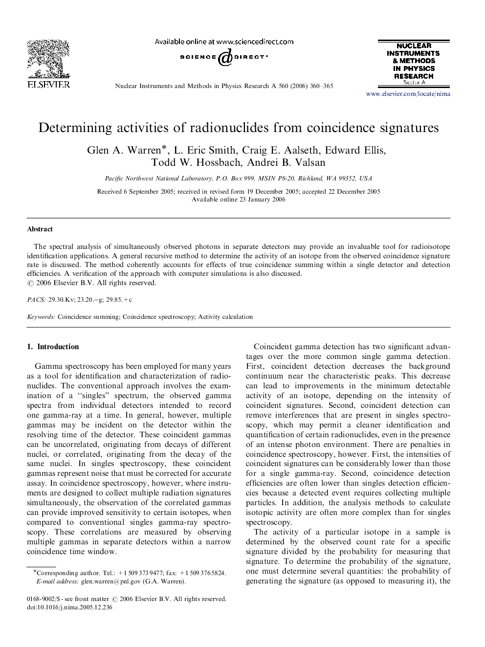 Determining activities of radionuclides from coincidence signatures