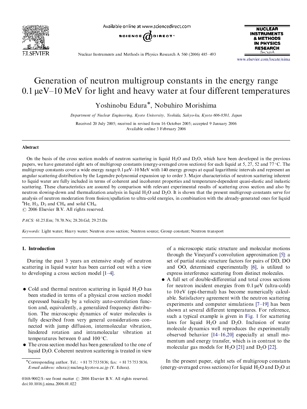 Generation of neutron multigroup constants in the energy range 0.1μeV–10 MeV for light and heavy water at four different temperatures