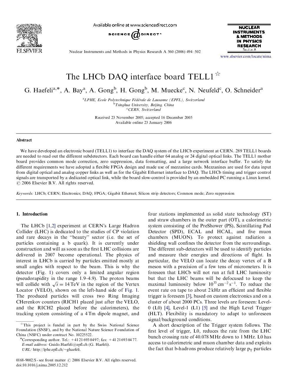 The LHCb DAQ interface board TELL1 