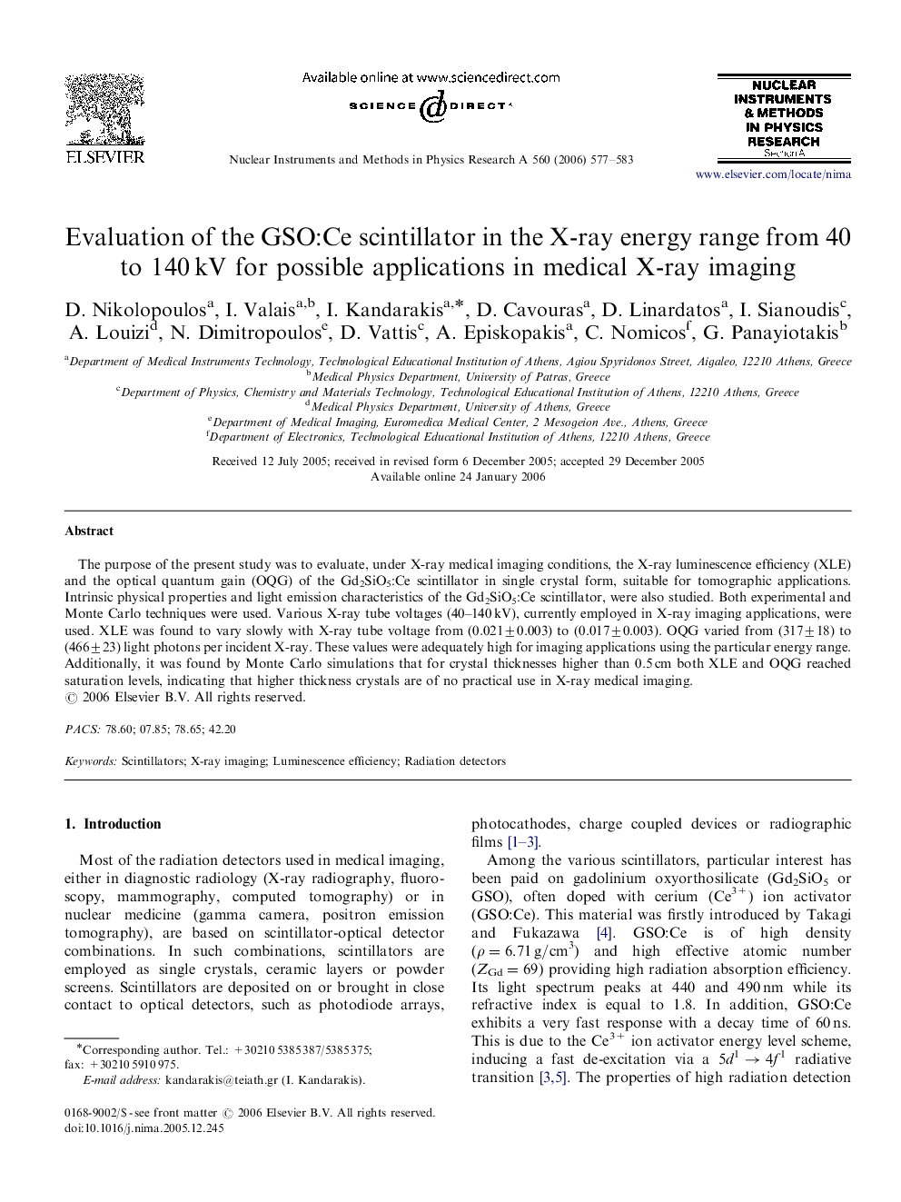 Evaluation of the GSO:Ce scintillator in the X-ray energy range from 40 to 140 kV for possible applications in medical X-ray imaging