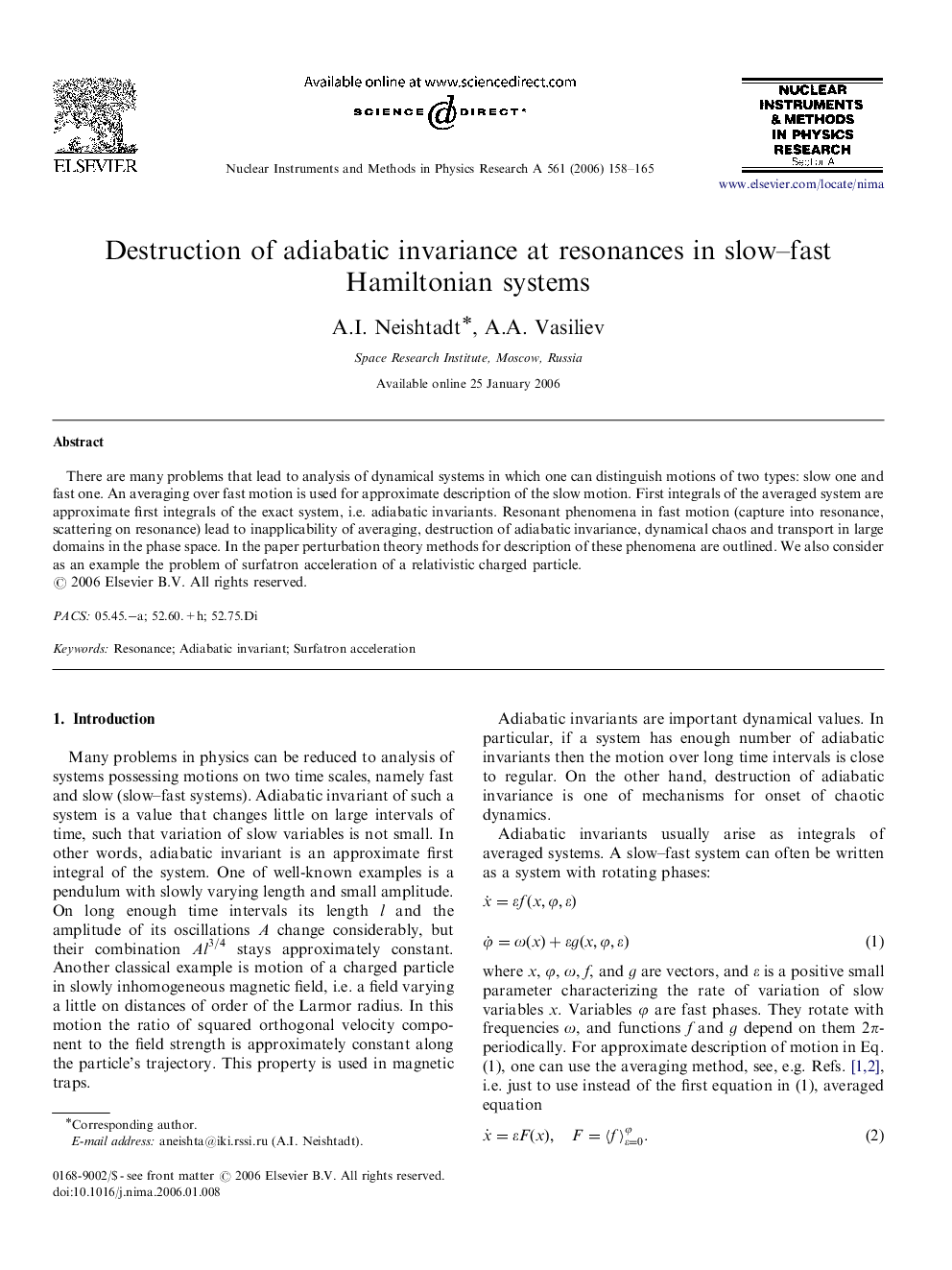 Destruction of adiabatic invariance at resonances in slow–fast Hamiltonian systems