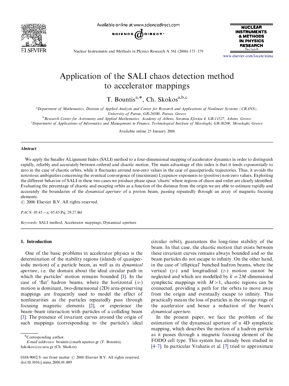 Application of the SALI chaos detection method to accelerator mappings
