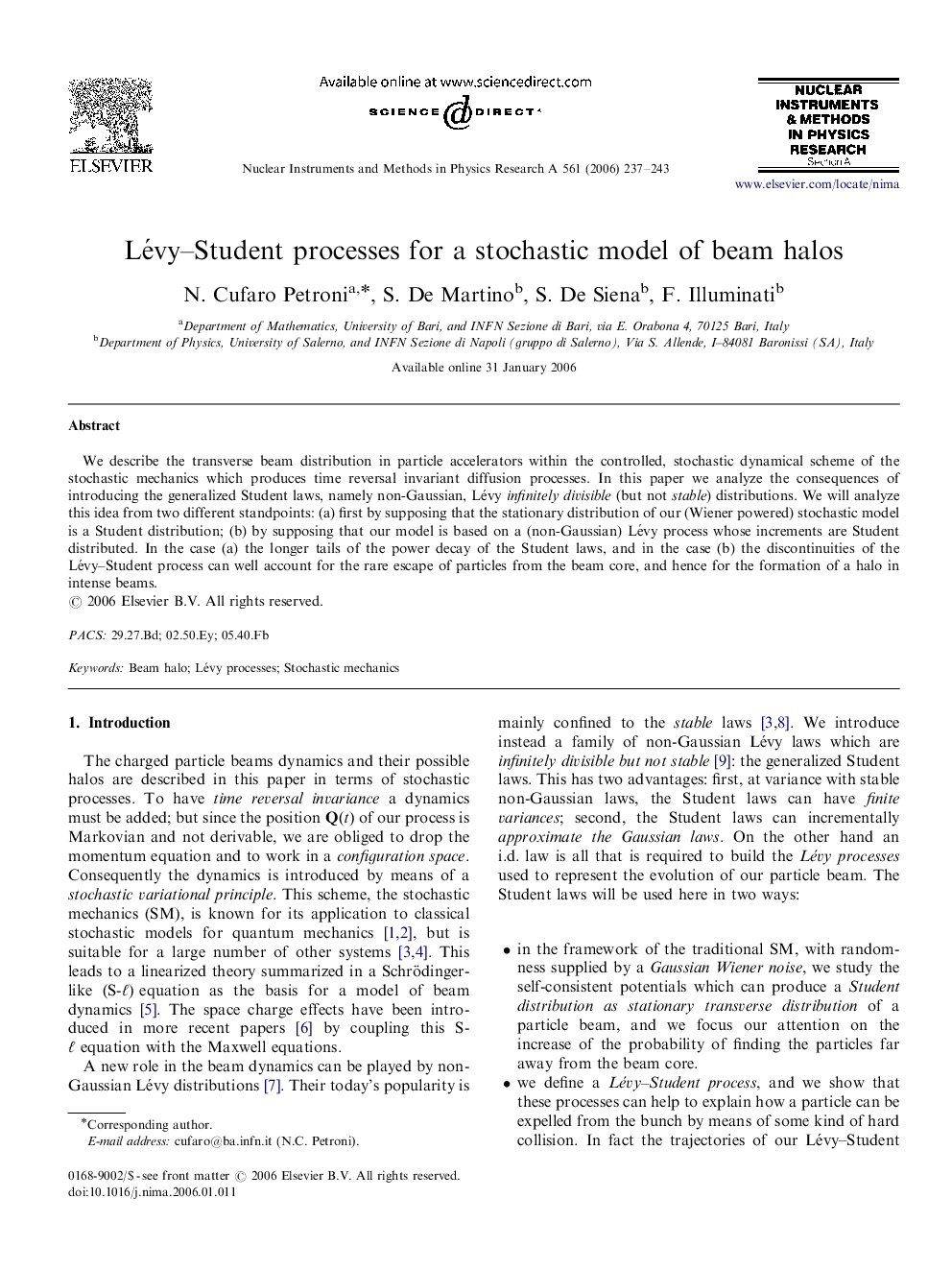 Lévy-Student processes for a stochastic model of beam halos