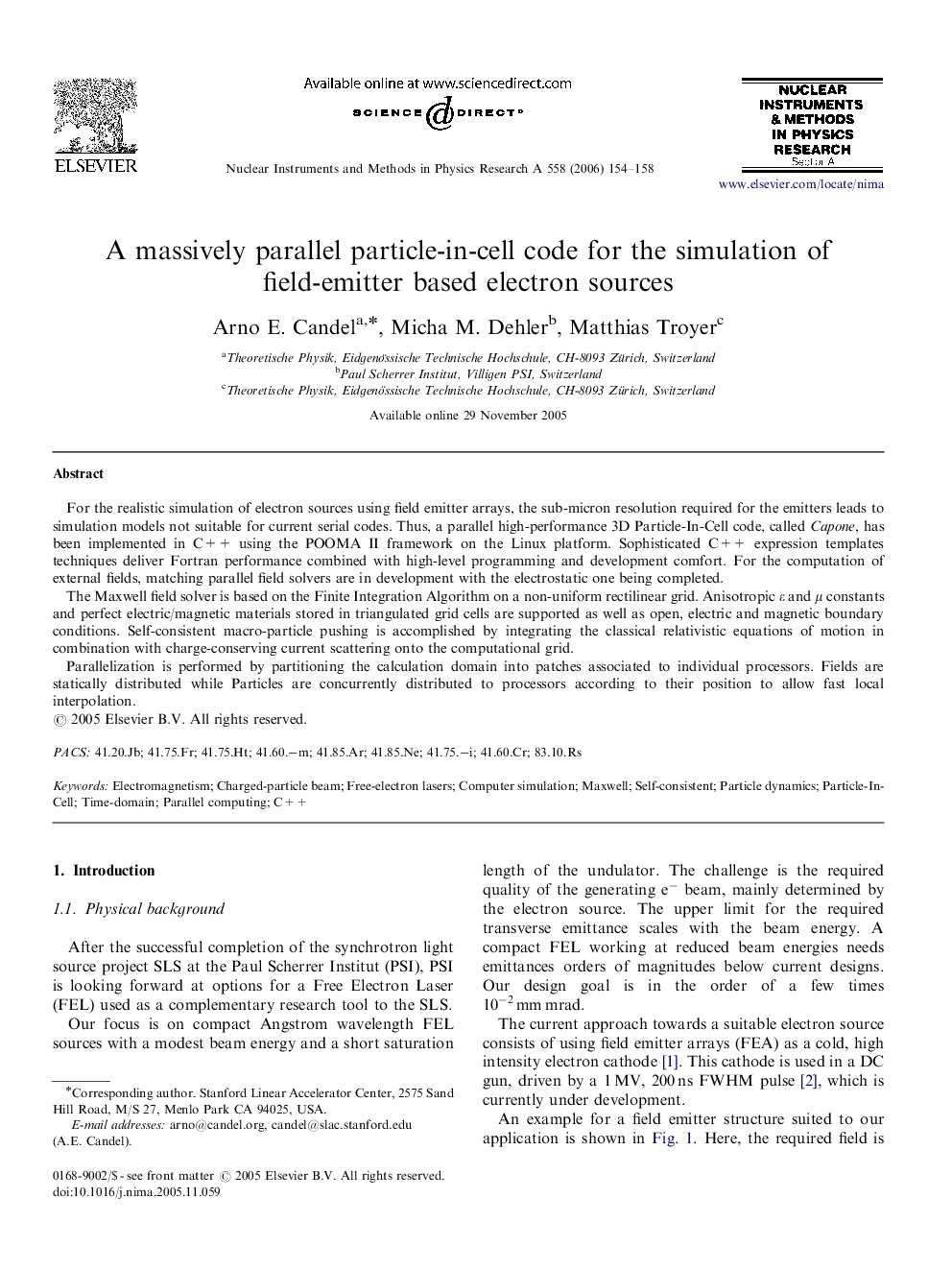 A massively parallel particle-in-cell code for the simulation of field-emitter based electron sources