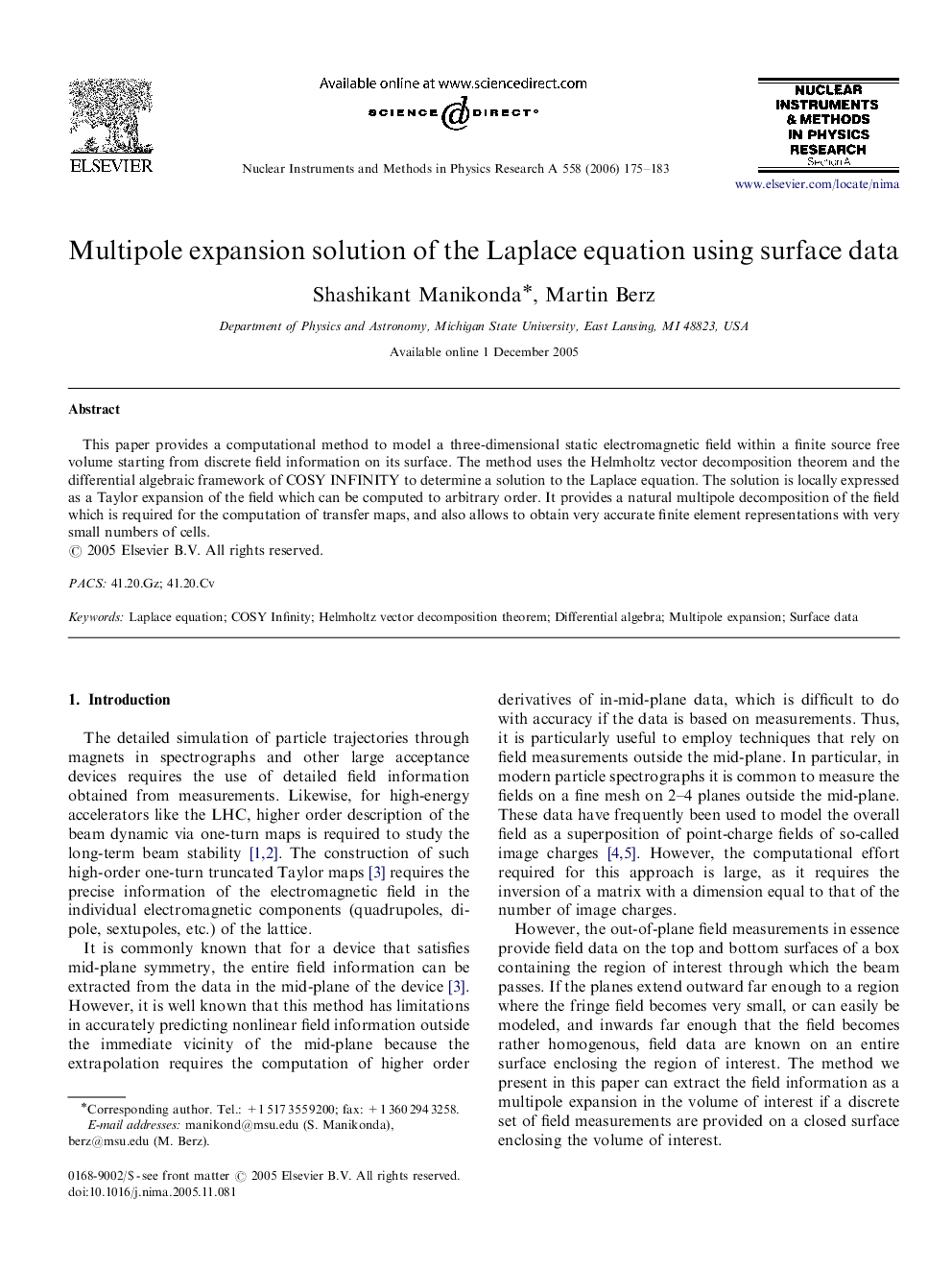 Multipole expansion solution of the Laplace equation using surface data