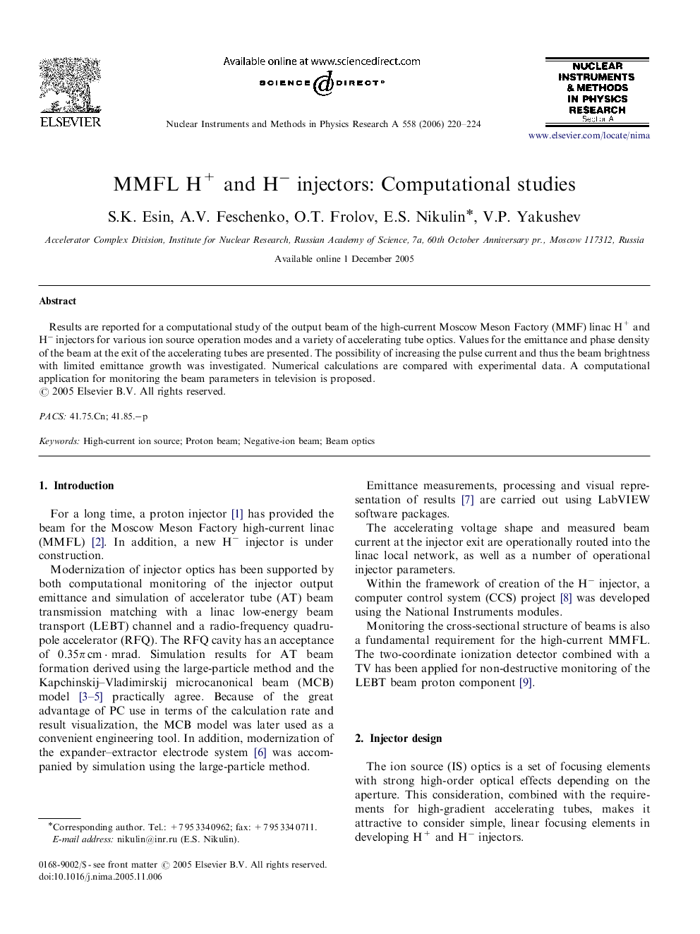 MMFL H+ and H− injectors: Computational studies