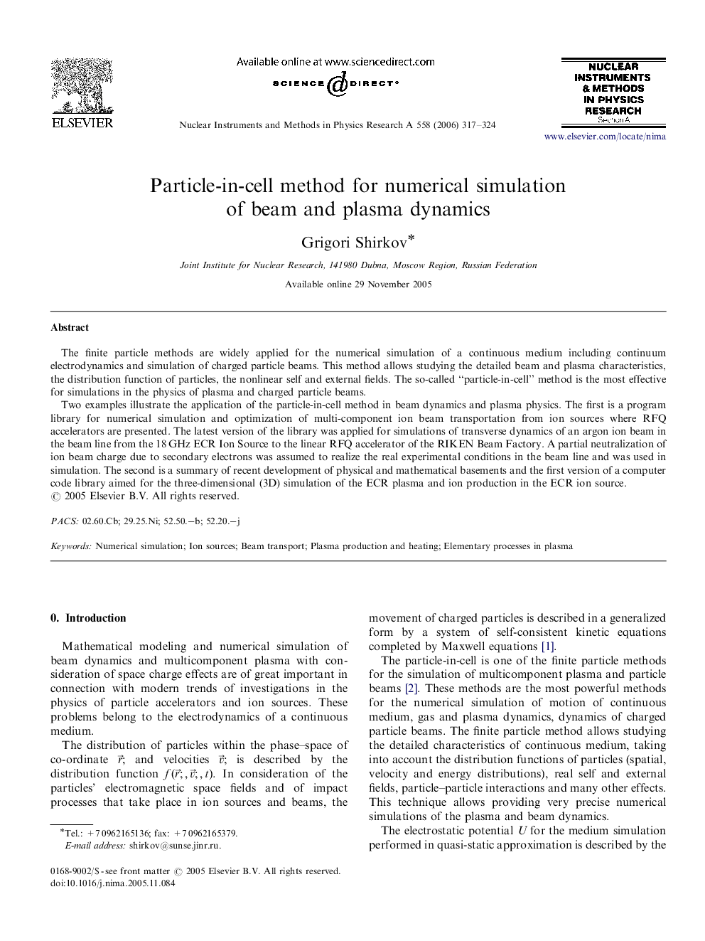 Particle-in-cell method for numerical simulation of beam and plasma dynamics