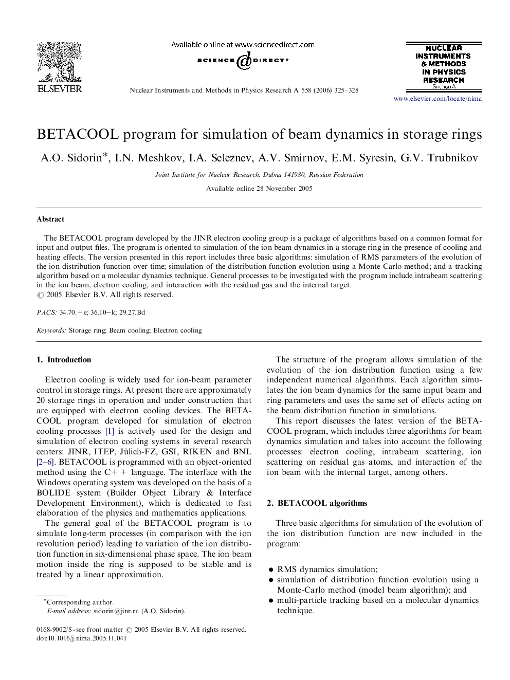 BETACOOL program for simulation of beam dynamics in storage rings