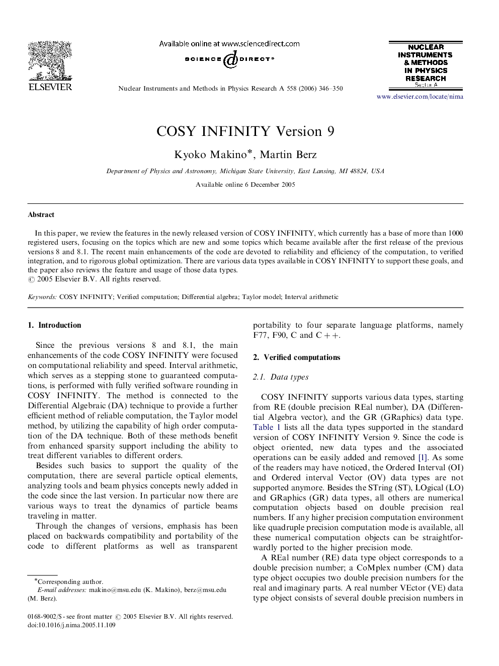 COSY INFINITY Version 9