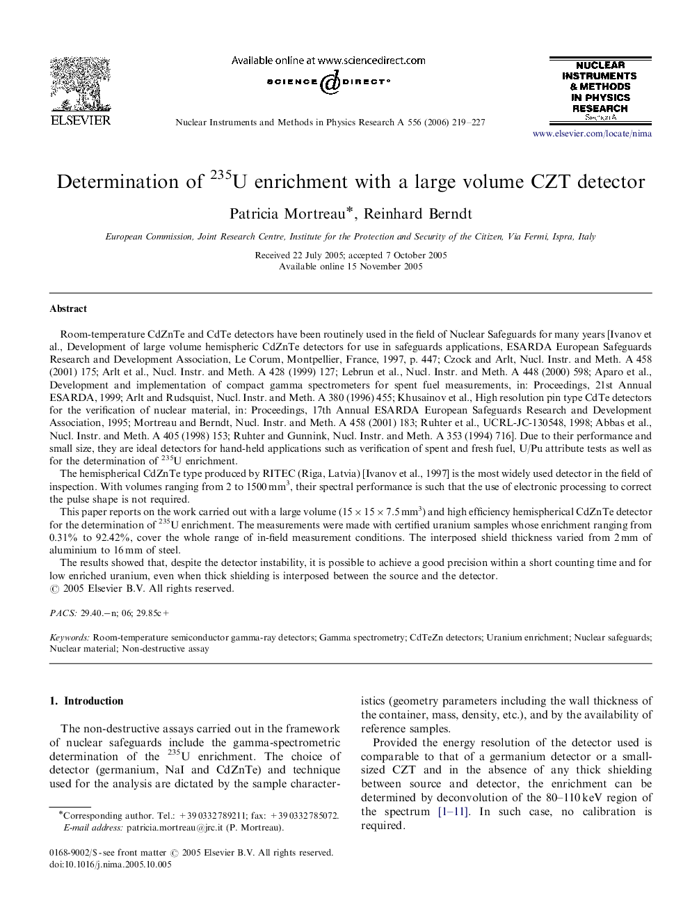 Determination of 235U enrichment with a large volume CZT detector