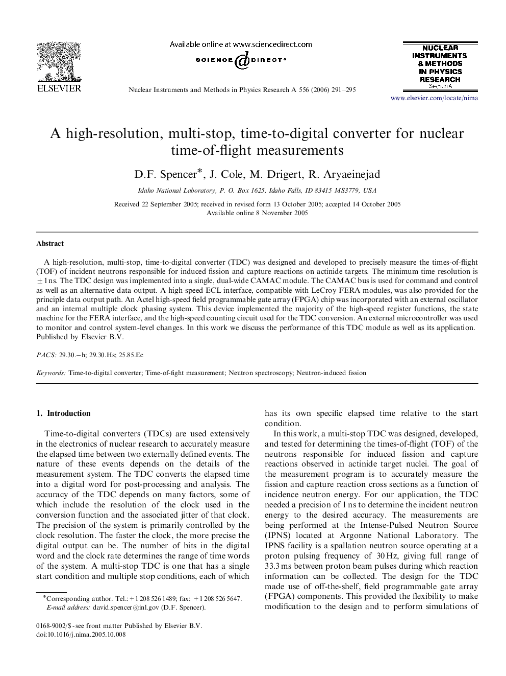 A high-resolution, multi-stop, time-to-digital converter for nuclear time-of-flight measurements