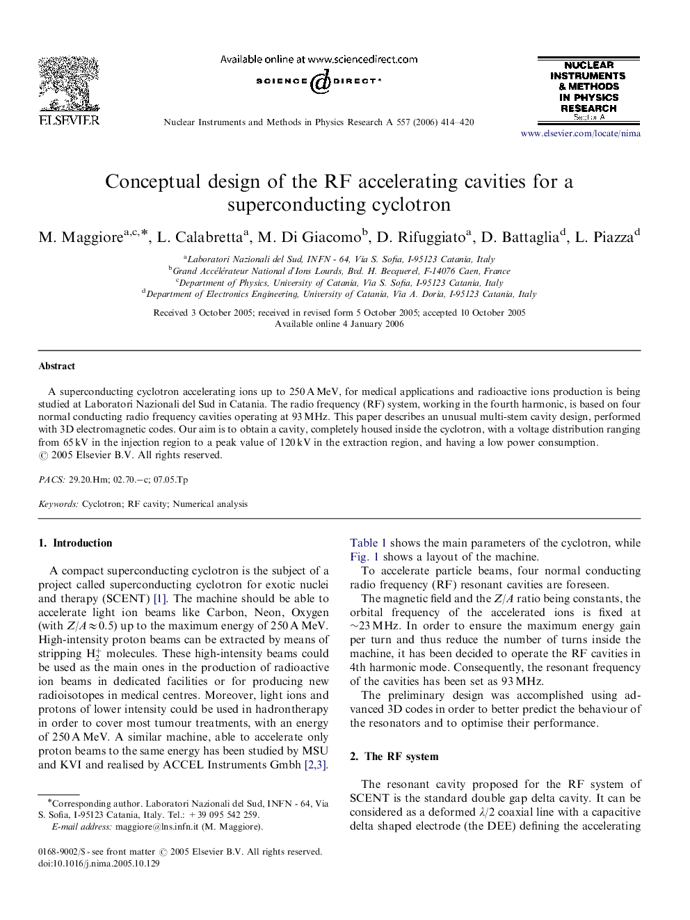 Conceptual design of the RF accelerating cavities for a superconducting cyclotron