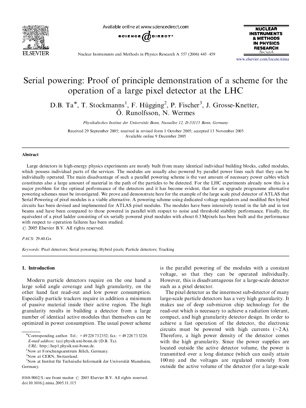 Serial powering: Proof of principle demonstration of a scheme for the operation of a large pixel detector at the LHC