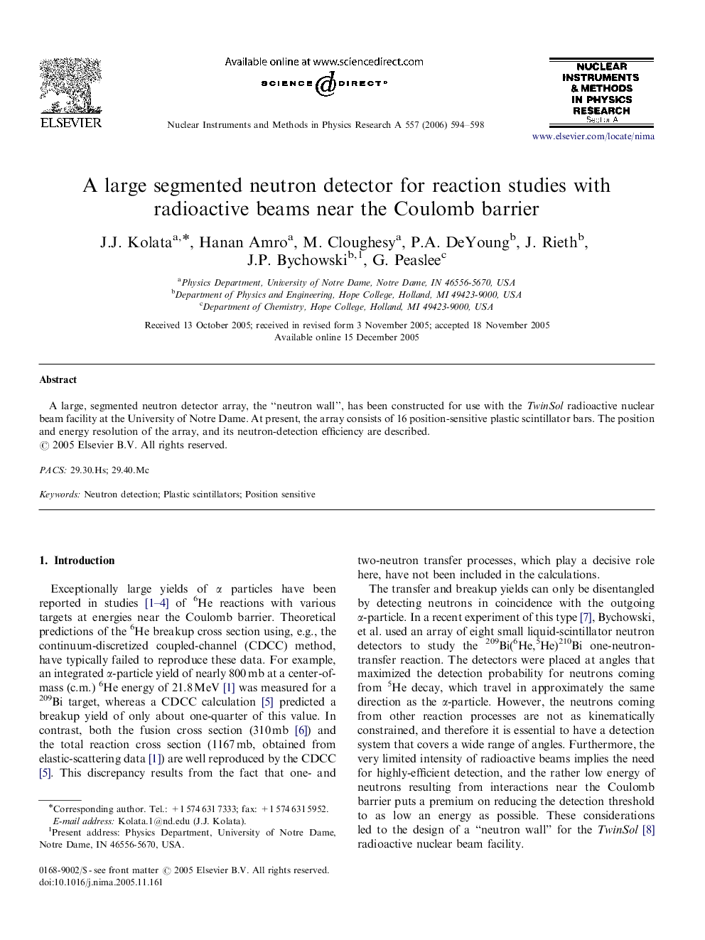 A large segmented neutron detector for reaction studies with radioactive beams near the Coulomb barrier