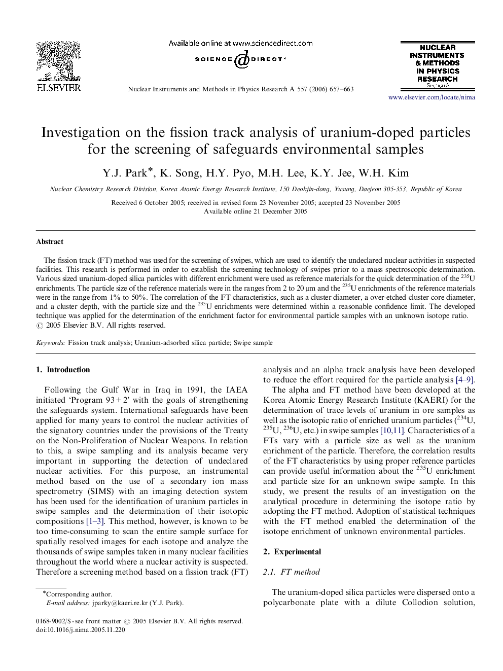 Investigation on the fission track analysis of uranium-doped particles for the screening of safeguards environmental samples