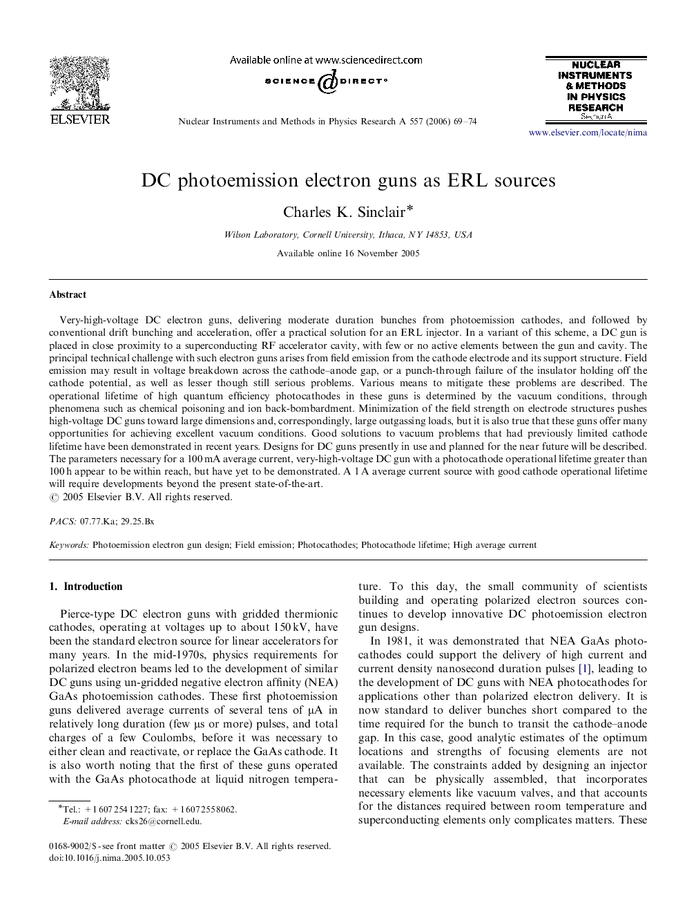 DC photoemission electron guns as ERL sources