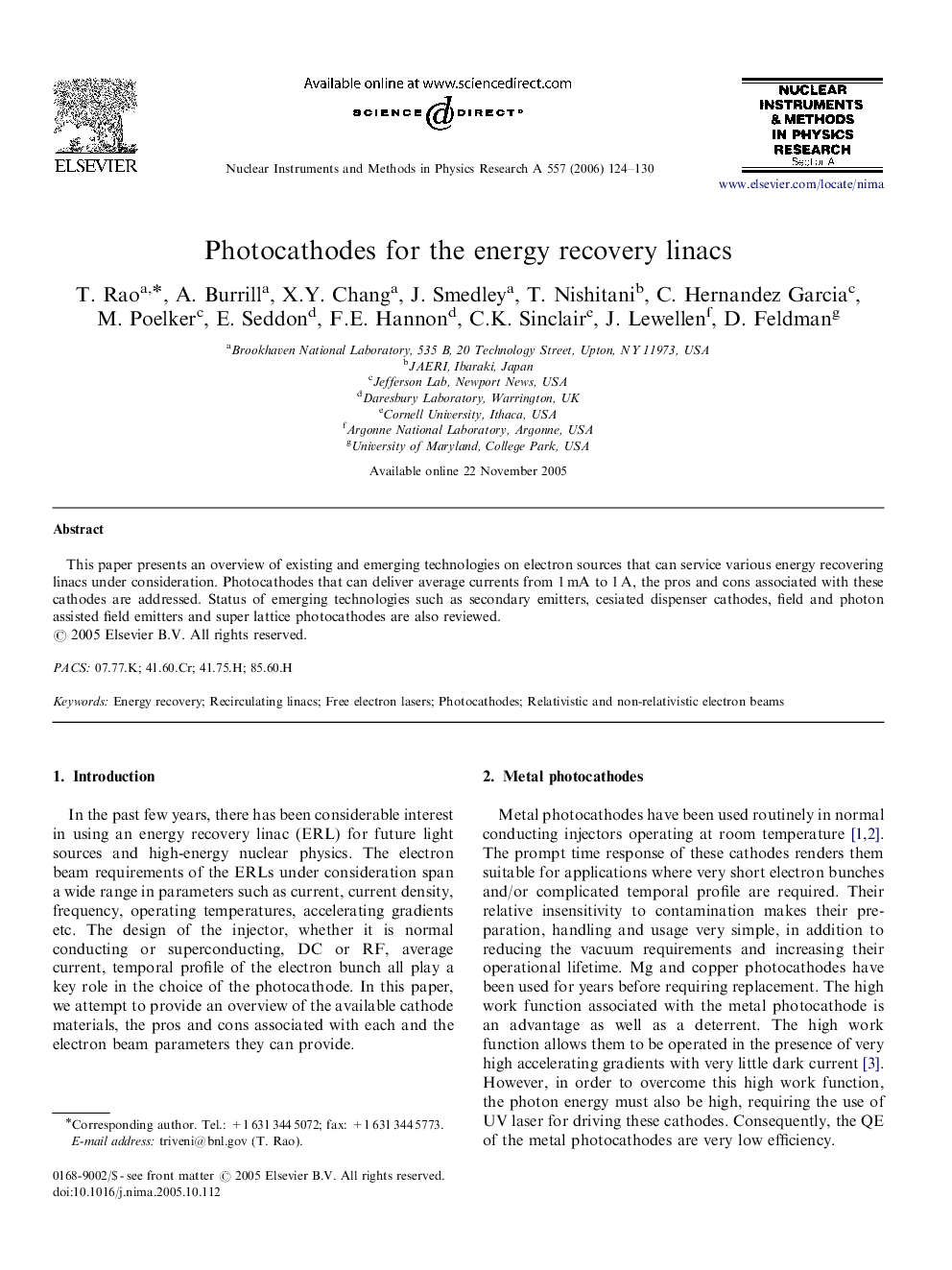 Photocathodes for the energy recovery linacs