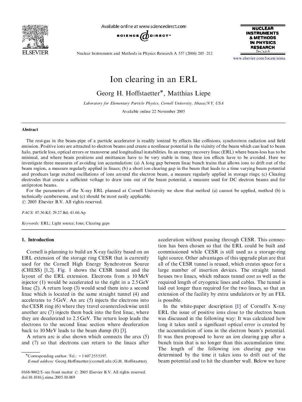 Ion clearing in an ERL