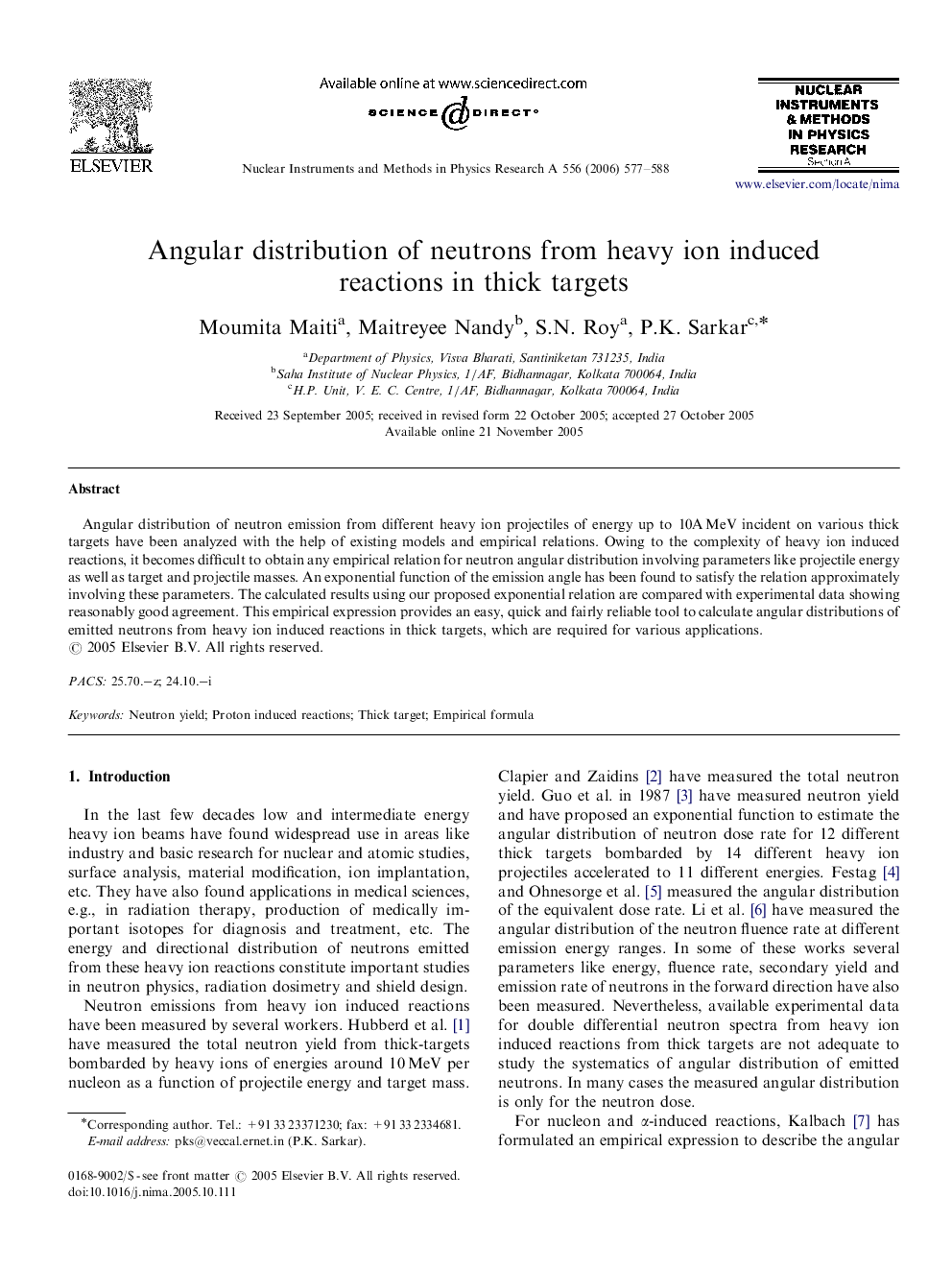 Angular distribution of neutrons from heavy ion induced reactions in thick targets