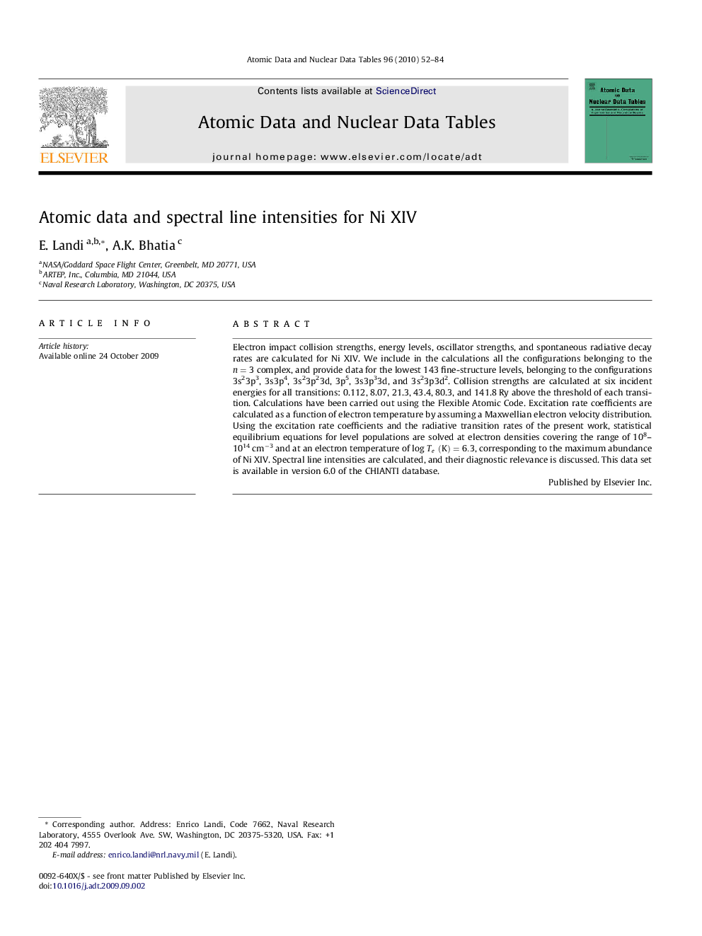 Atomic data and spectral line intensities for Ni XIV