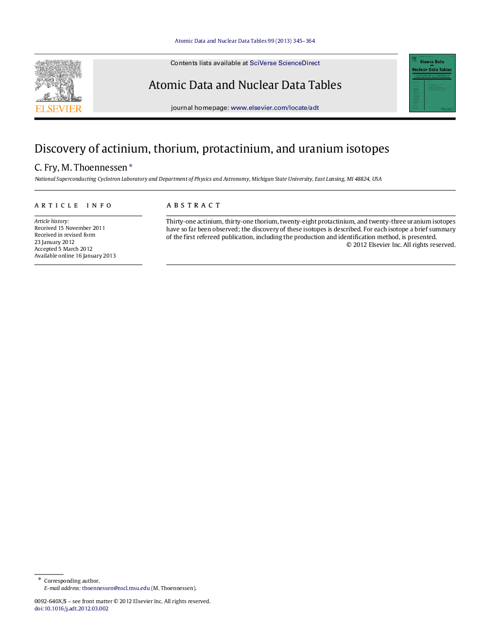 Discovery of actinium, thorium, protactinium, and uranium isotopes