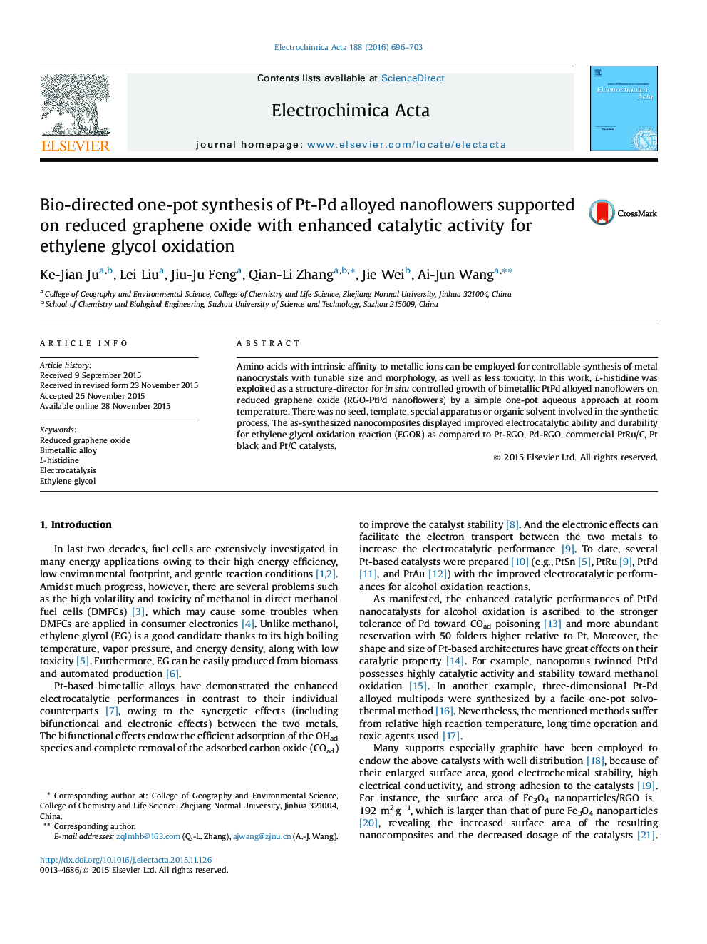 Bio-directed one-pot synthesis of Pt-Pd alloyed nanoflowers supported on reduced graphene oxide with enhanced catalytic activity for ethylene glycol oxidation