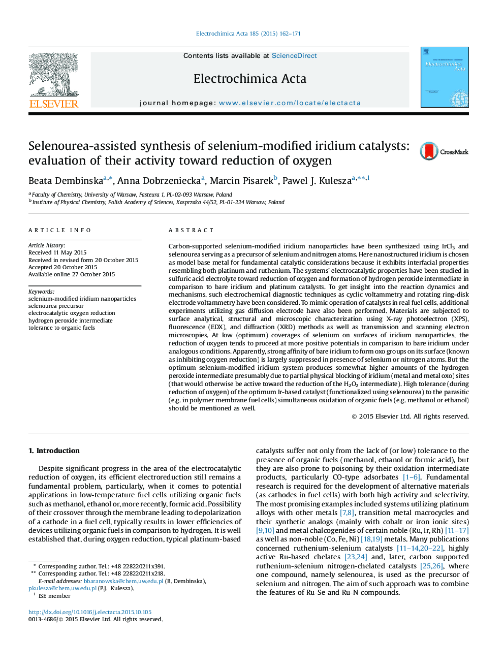 Selenourea-assisted synthesis of selenium-modified iridium catalysts: evaluation of their activity toward reduction of oxygen