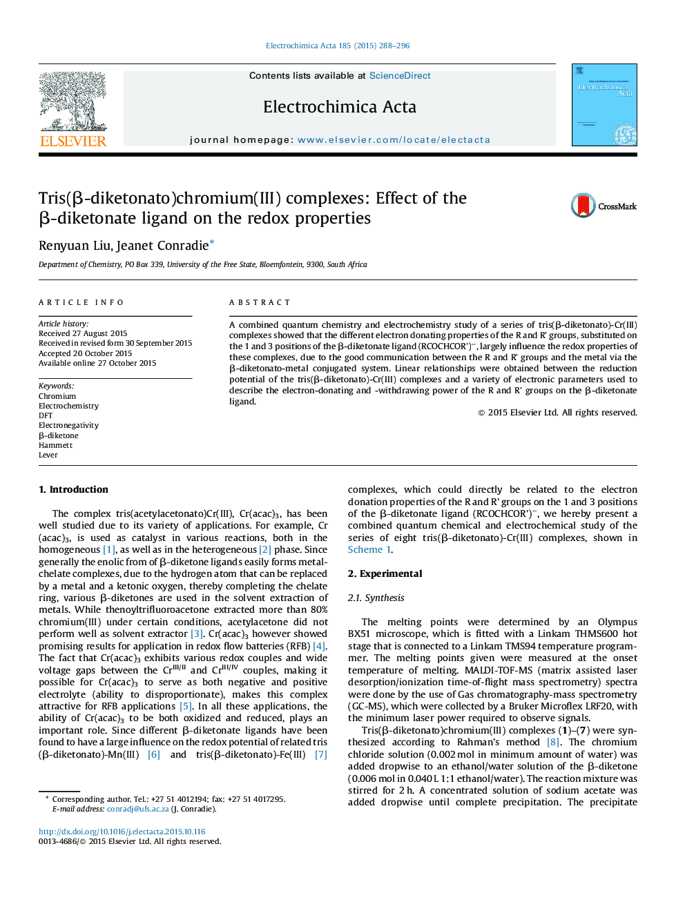 Tris(β-diketonato)chromium(III) complexes: Effect of the β-diketonate ligand on the redox properties