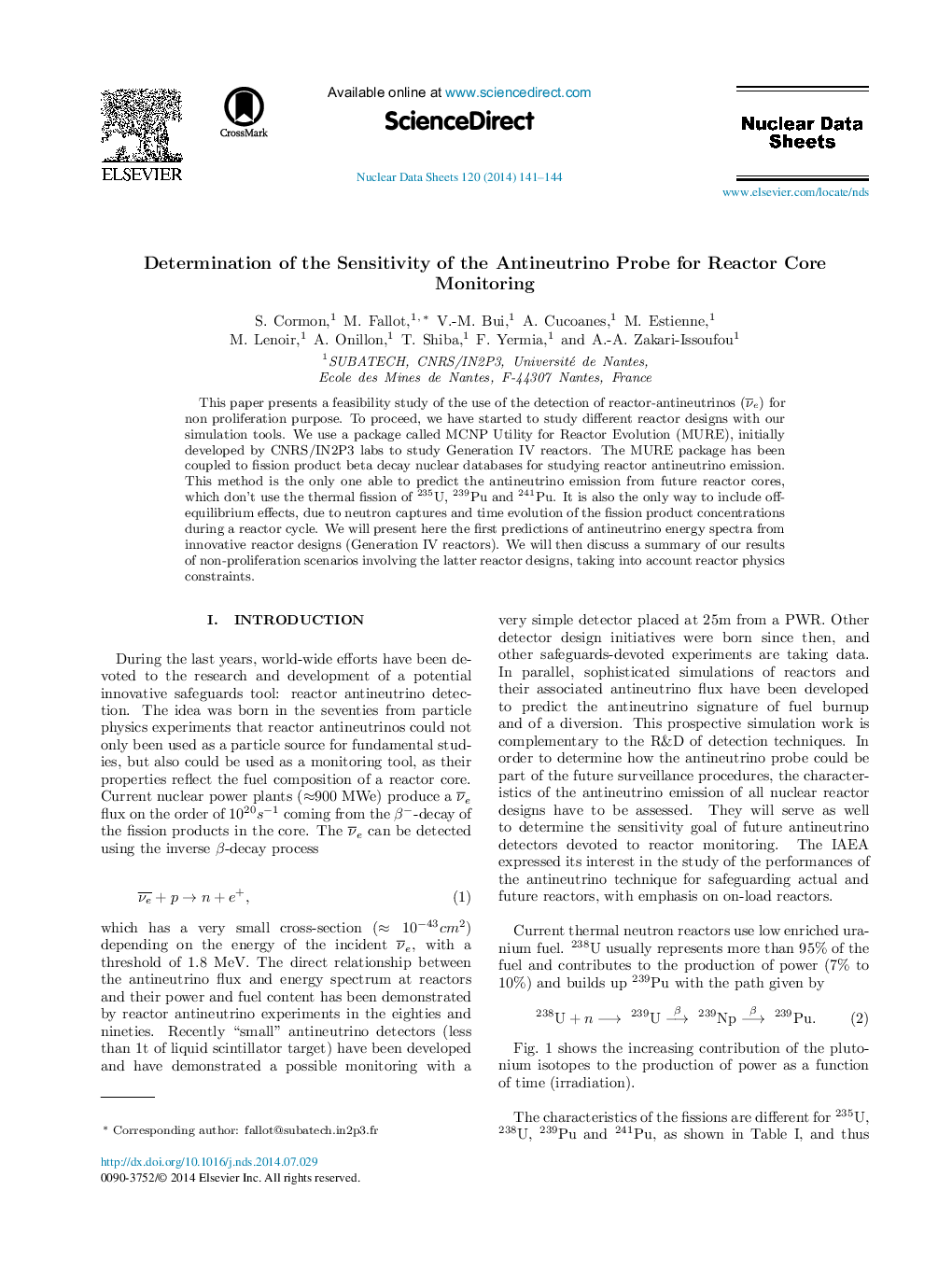 Determination of the Sensitivity of the Antineutrino Probe for Reactor Core Monitoring