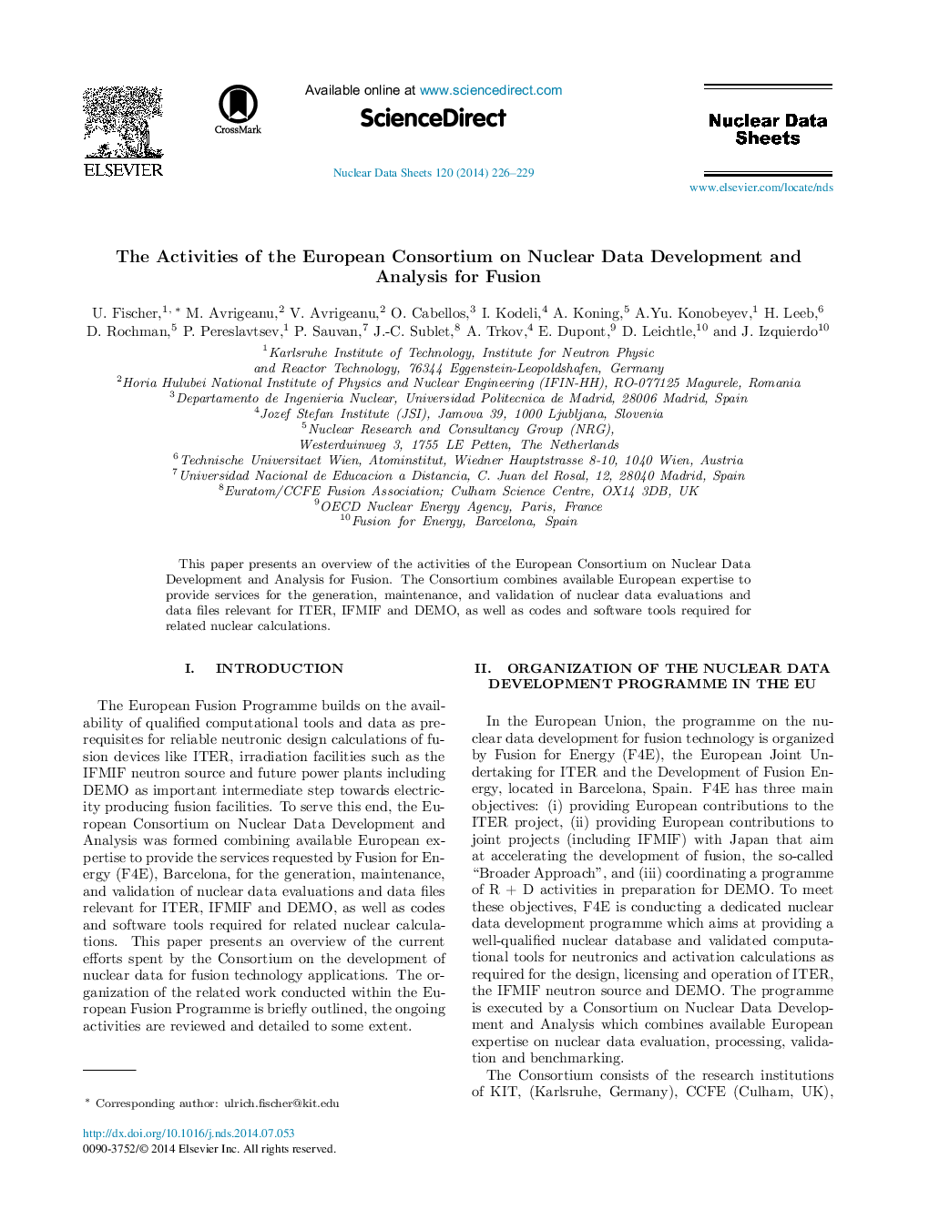 The Activities of the European Consortium on Nuclear Data Development and Analysis for Fusion