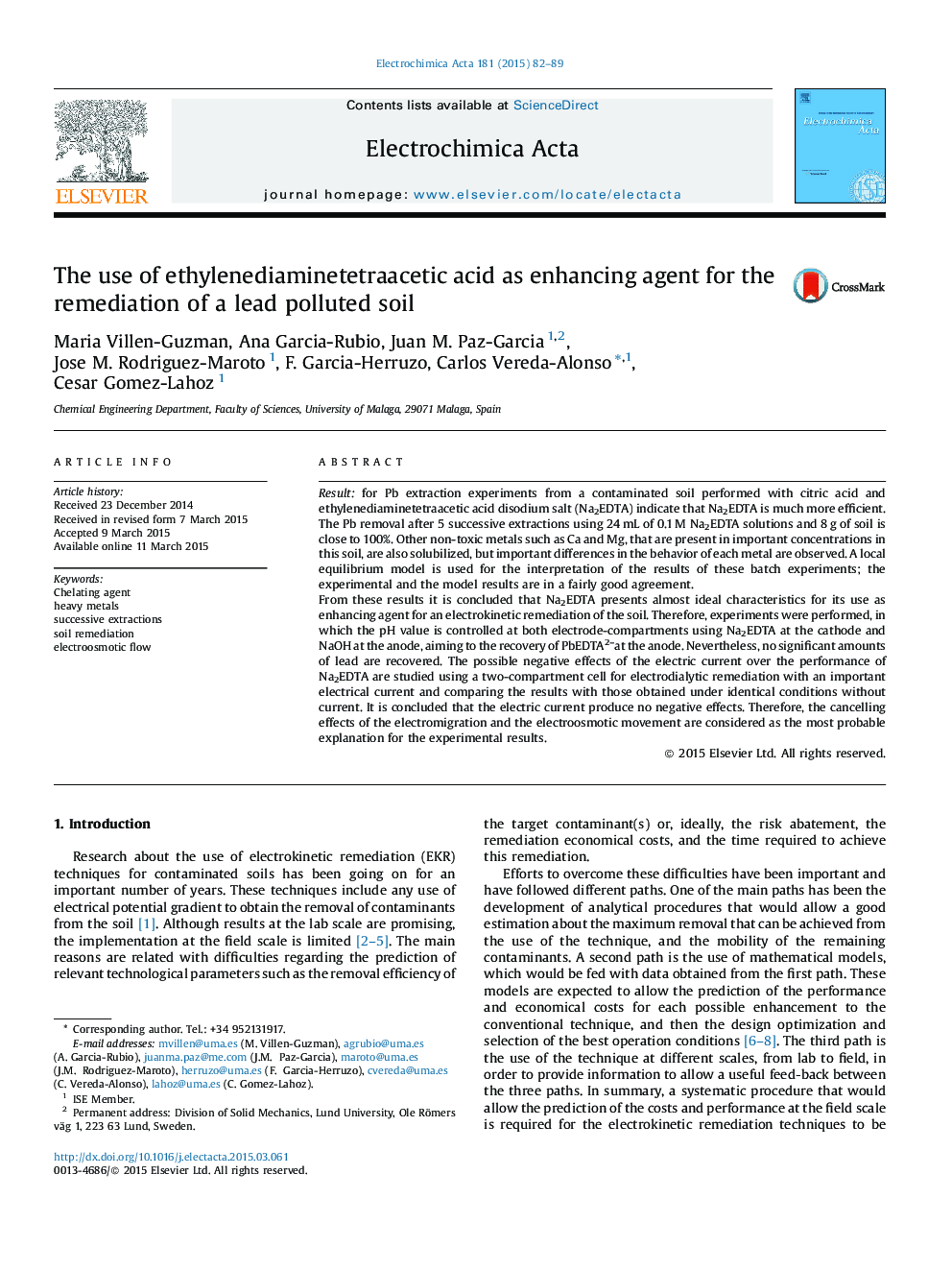 The use of ethylenediaminetetraacetic acid as enhancing agent for the remediation of a lead polluted soil