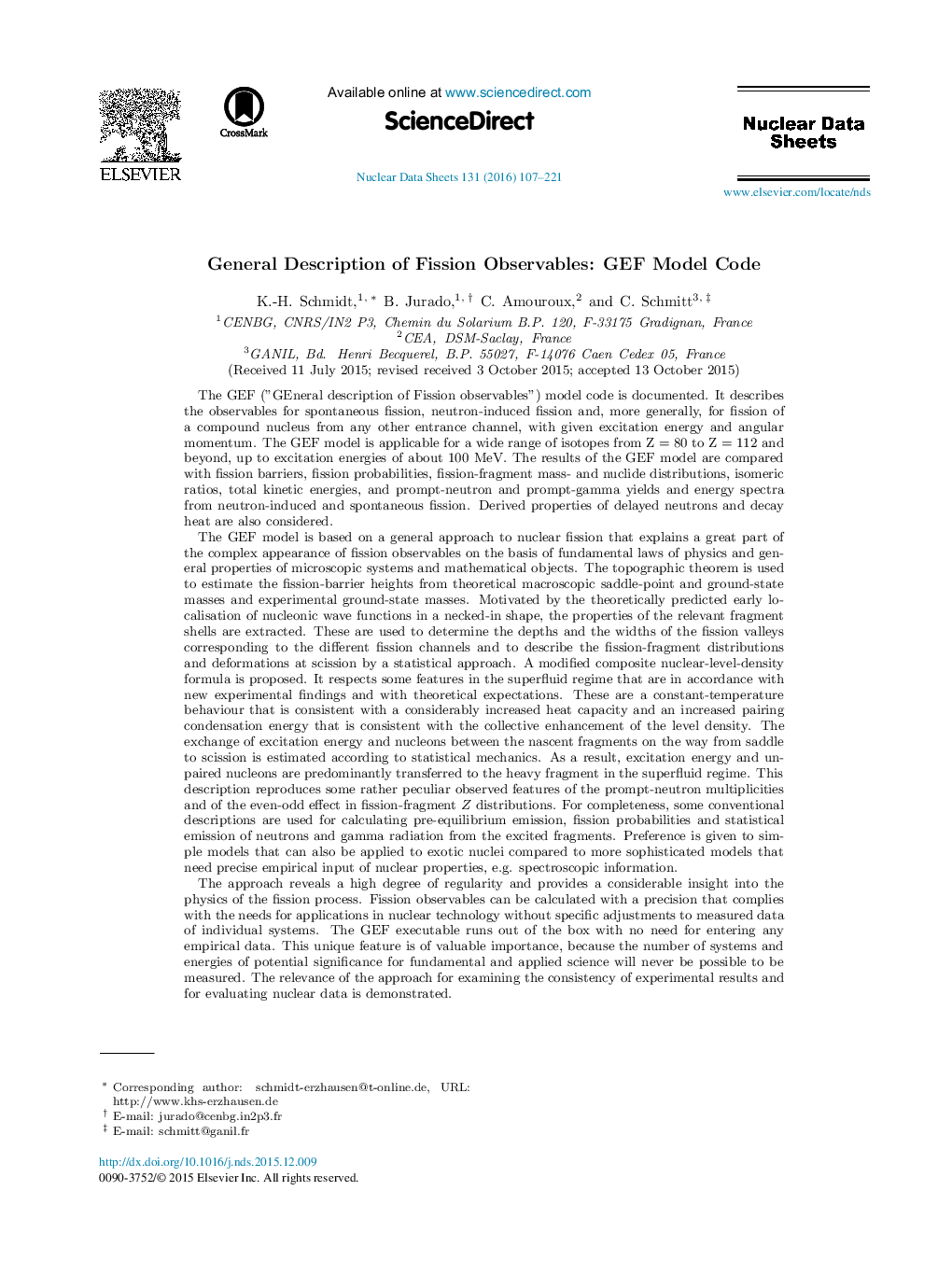 General Description of Fission Observables: GEF Model Code