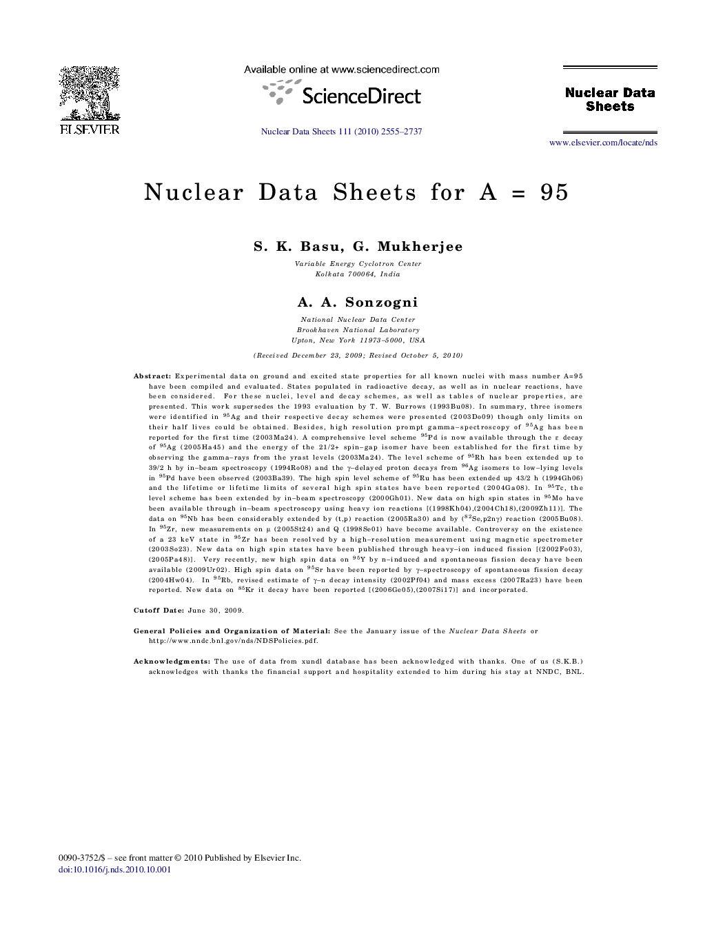 Nuclear Data Sheets for A = 95