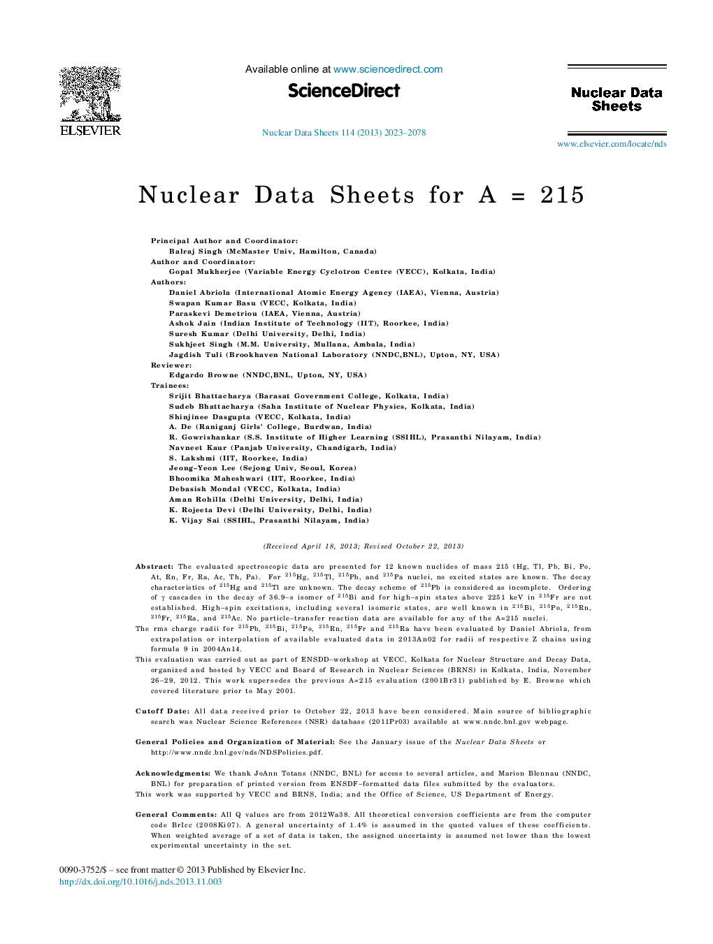 Nuclear Data Sheets for A = 215