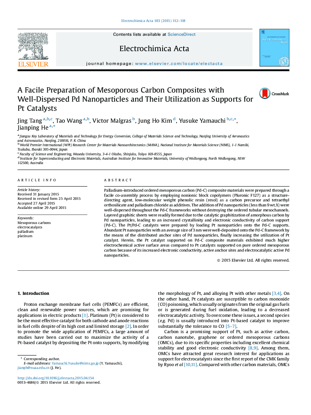 A Facile Preparation of Mesoporous Carbon Composites with Well-Dispersed Pd Nanoparticles and Their Utilization as Supports for Pt Catalysts