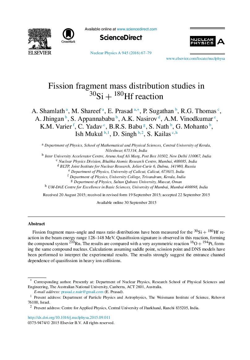 Fission fragment mass distribution studies in Si30+Hf180 reaction